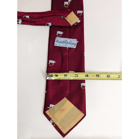 Vintage Male Chauvinist Pig MCP Marshal Field Mens Tie Red Yellow Geometric Hogs - Picture 4 of 4
